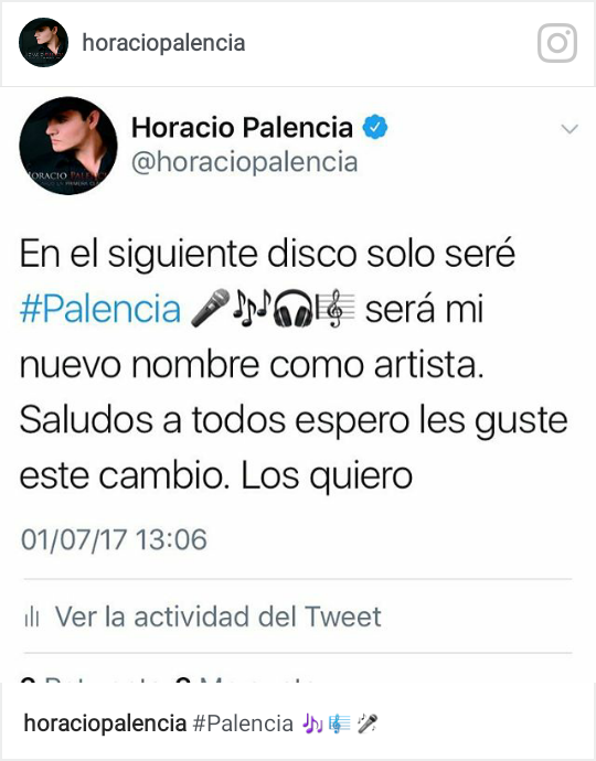 HORACIO PALENCIA CAMBIARÁ SU NOMBRE ARTÍSTICO A SÓLO “PALENCIA” 0