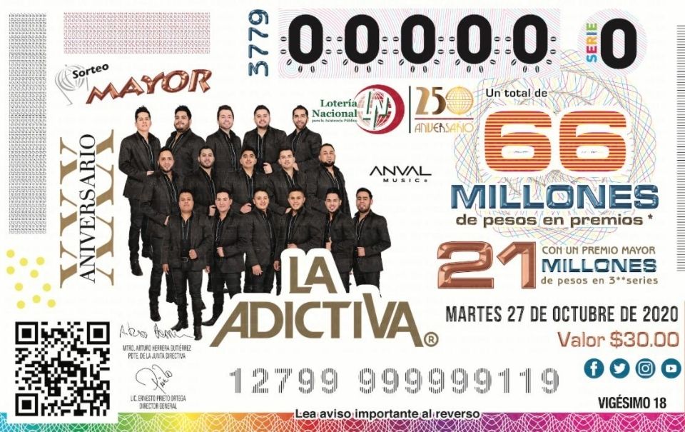 La Adictiva aparece en un boleto de la Lotería Nacional