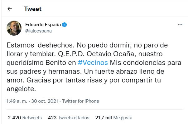 Asesinan al actor Octavio Ocaña quien interpretaba a “Benito” en Vecinos 1