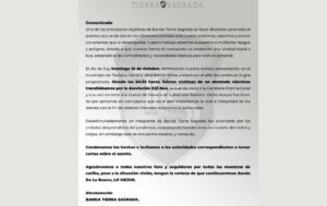 Banda Tierra Sagrada, atentado, comunicado