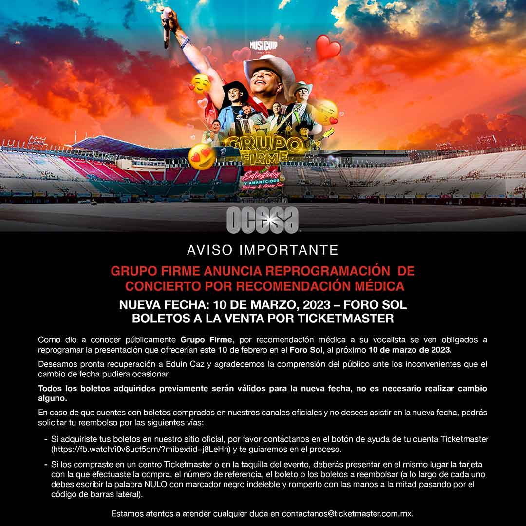 Grupo Firme, boletos, Foro Sol, nueva fecha