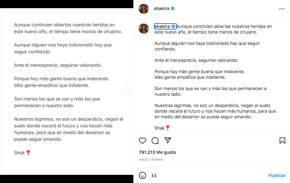 mensaje, Shakira