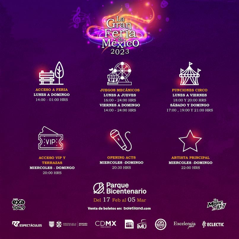 Gran Feria de México 2023, horarios