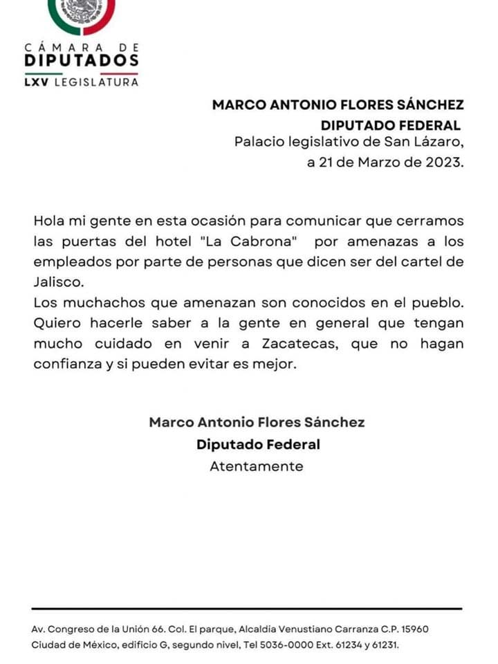 Comunicado, Marco Flores, Cártel Jalisco