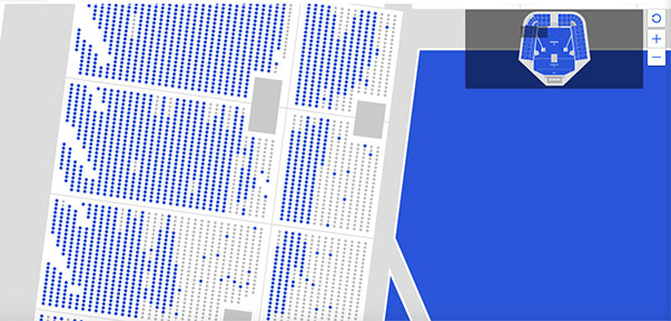 Los puntos azules son los lugares disponibles. Foto: Captura de pantalla en Ticketmaster