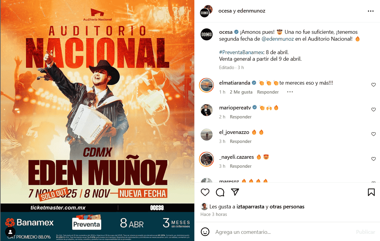 Nueva fecha de Edén Muñoz en el Auditorio Nacional