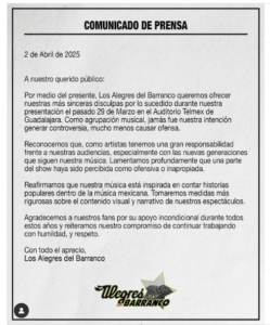 Los Alegres del Barranco y las consecuencias por homenaje a “El Mencho” 1