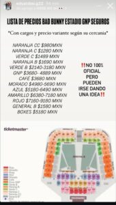 lista de predcios bad bunny estadio gnp filtrada