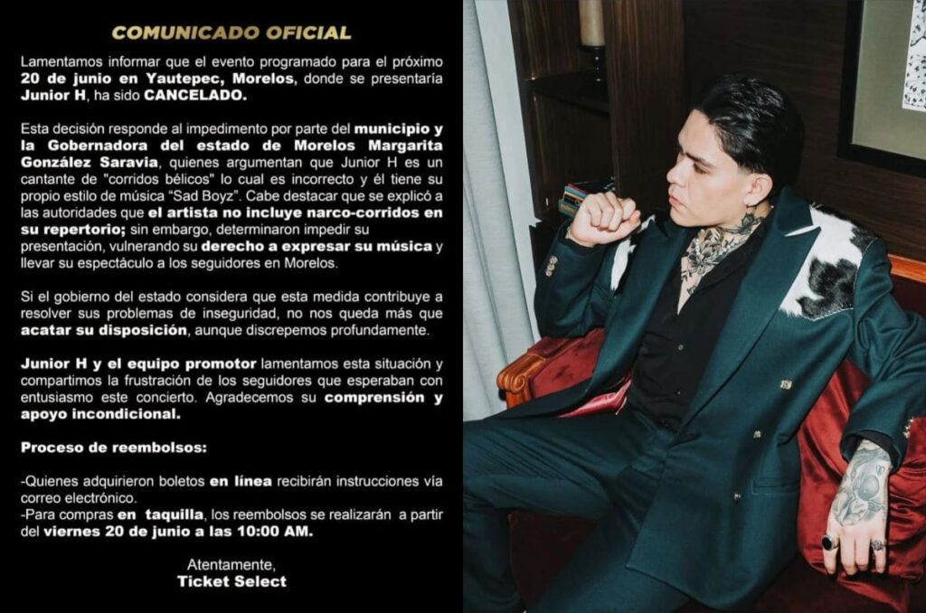 Censura contra Junior H: ¿Por qué cancelaron su concierto en Morelos?