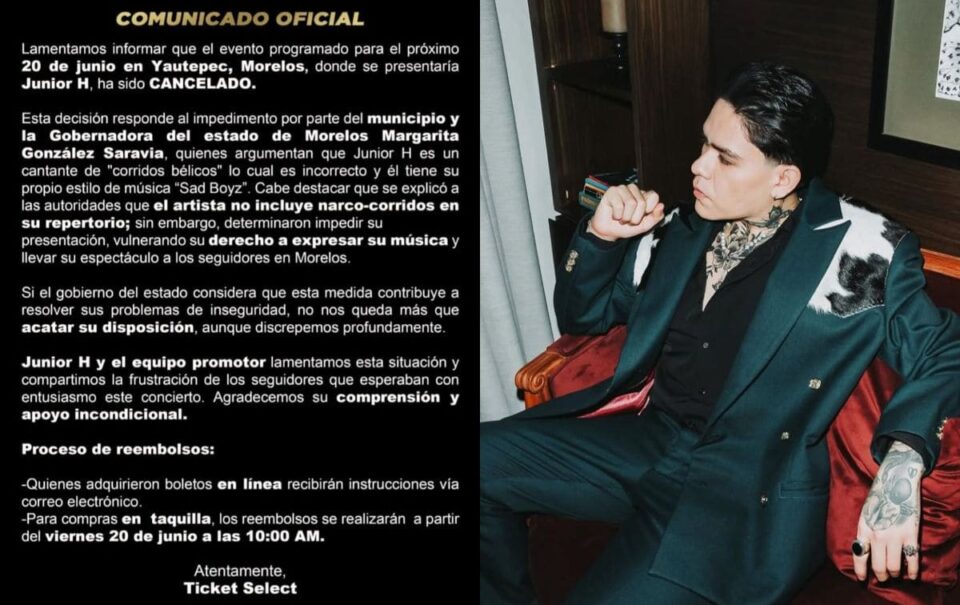 Censura contra Junior H: ¿Por qué cancelaron su concierto en Morelos?