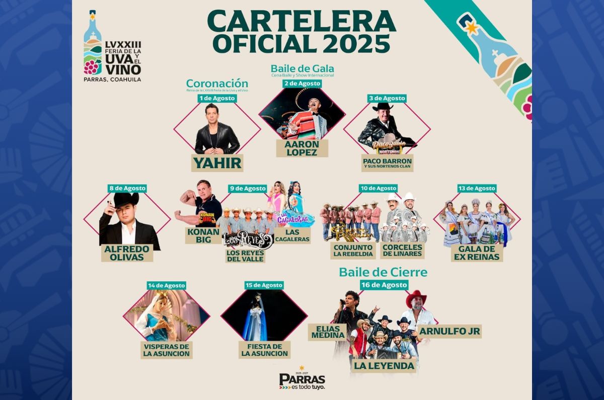 cartelera Feria de la Uva y el Vino de Parras 2025