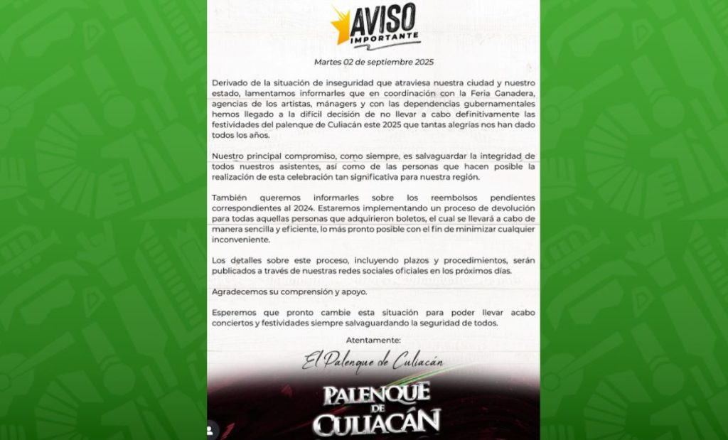 Palenque de culiacán cancelado