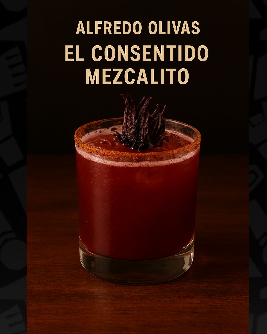 Mezcal joven con infusión de jamaica y un poquito de chile ancho. Misterioso, profundo y con un picor inesperado, como sus canciones. Un coctel para tomarse despacito y con respeto. | Imagen: Especial