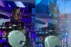 Belinda sufre accidente tocando batería en concierto, “no sé si tengo el dedo roto”
