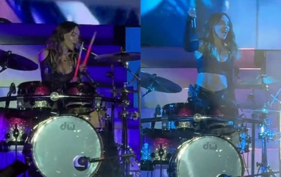 Belinda sufre accidente tocando batería en concierto, “no sé si tengo el dedo roto”