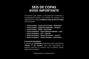 Se cancela el Show de Seis de Copas en estas ciudades 