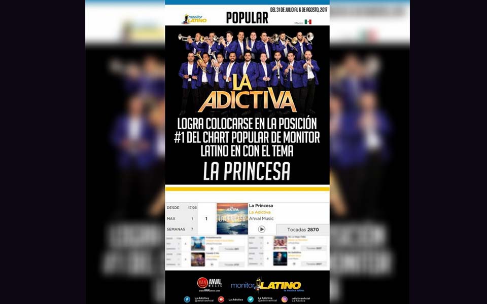 “LA PRINCESA” DE LA ADICTIVA SE COLOCA EN EL No. 1