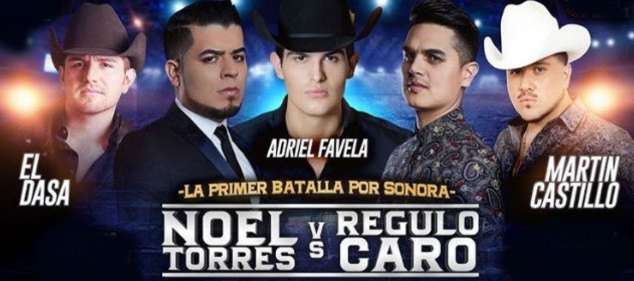 Noel Torres, Adriel Favela, Regulo Caro, El Dasa y Martin Castillo juntos en un mismo escenario